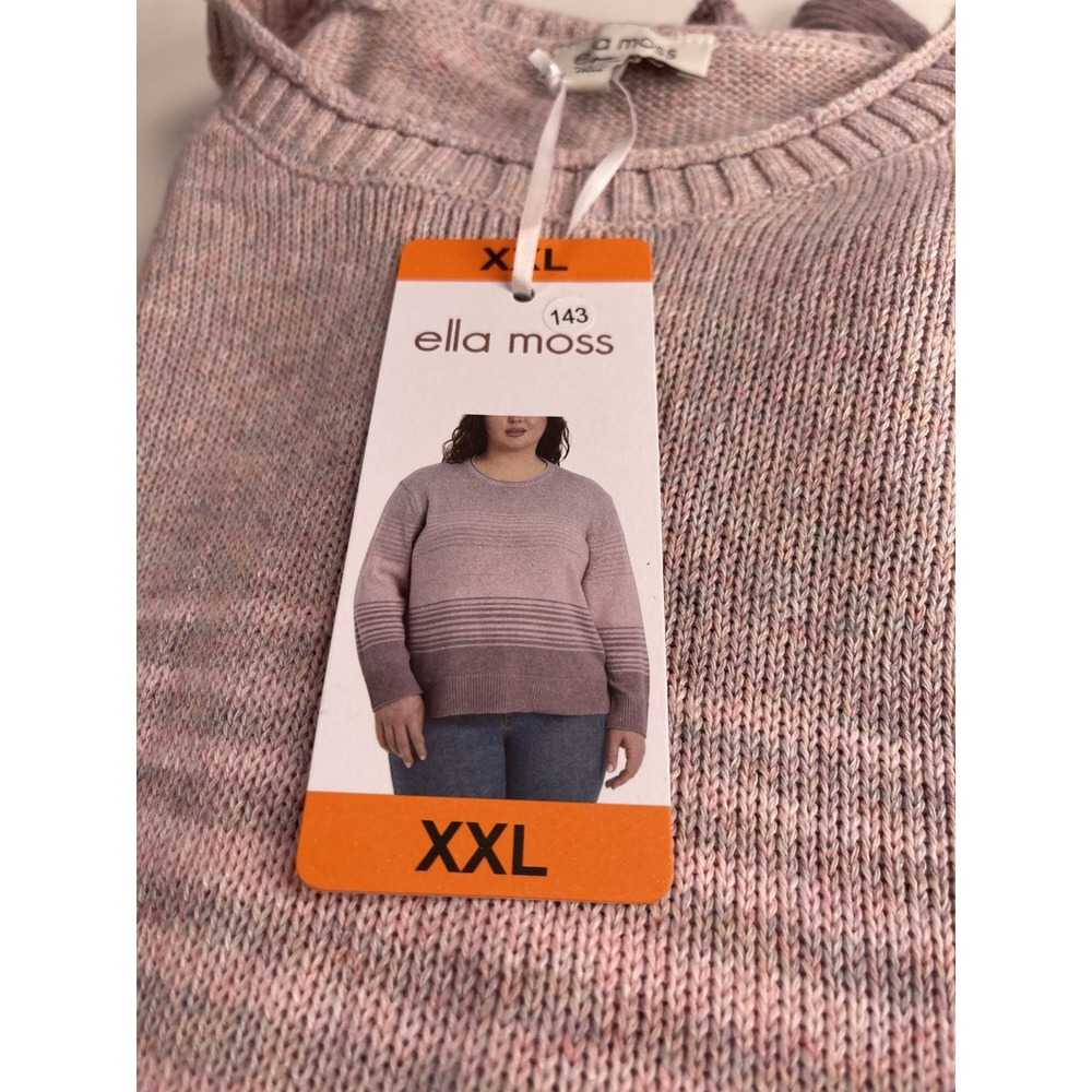 Ella Moss Women's Crewneck Cozy Long Sleeve Sweater, Pink Stripe, Size XXL